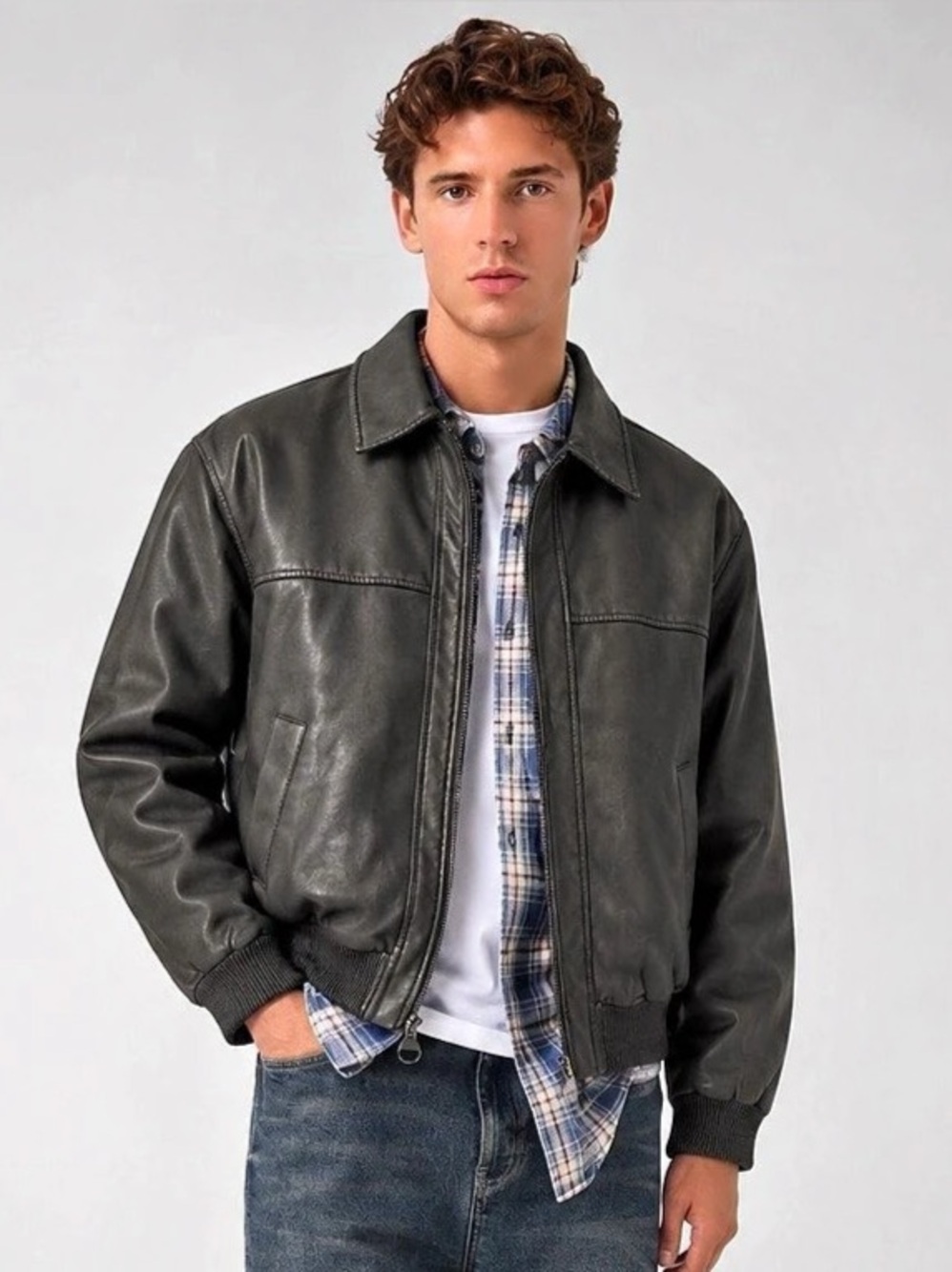 GUESS Faux Leather Bomber Jacket Size M